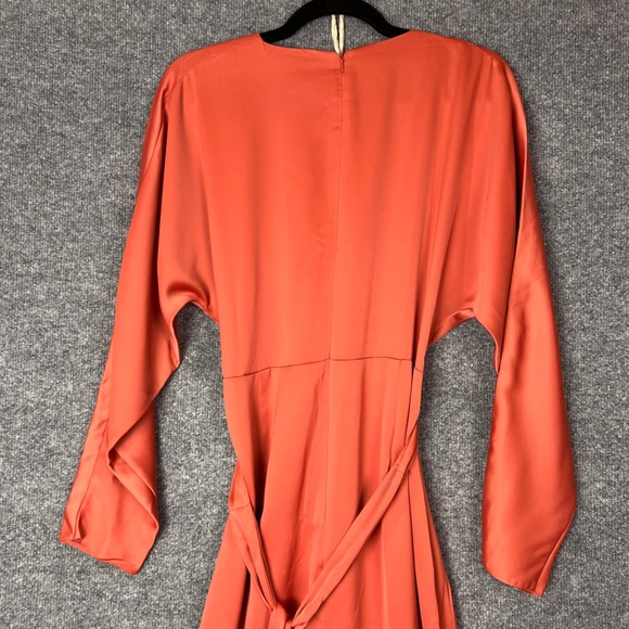 NEW ASOS Coral Orange Satin Maxi Dress Long Sleeve Tie Waist Elegant Formal‎ 10 - Picture 5 of 12